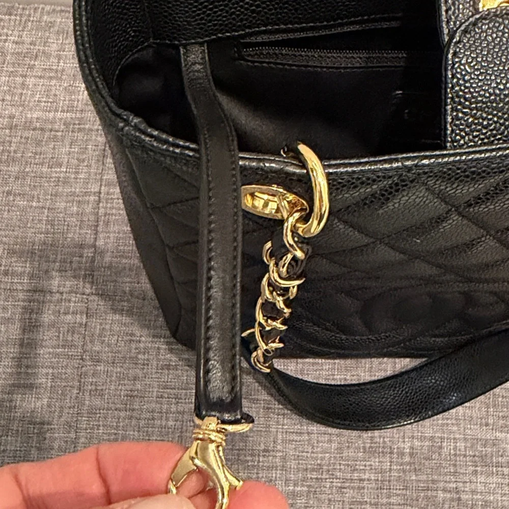 CHANEL Black Quilted Caviar Leather Petite Shopper with Gold Hardware. - Picture 11 of 16